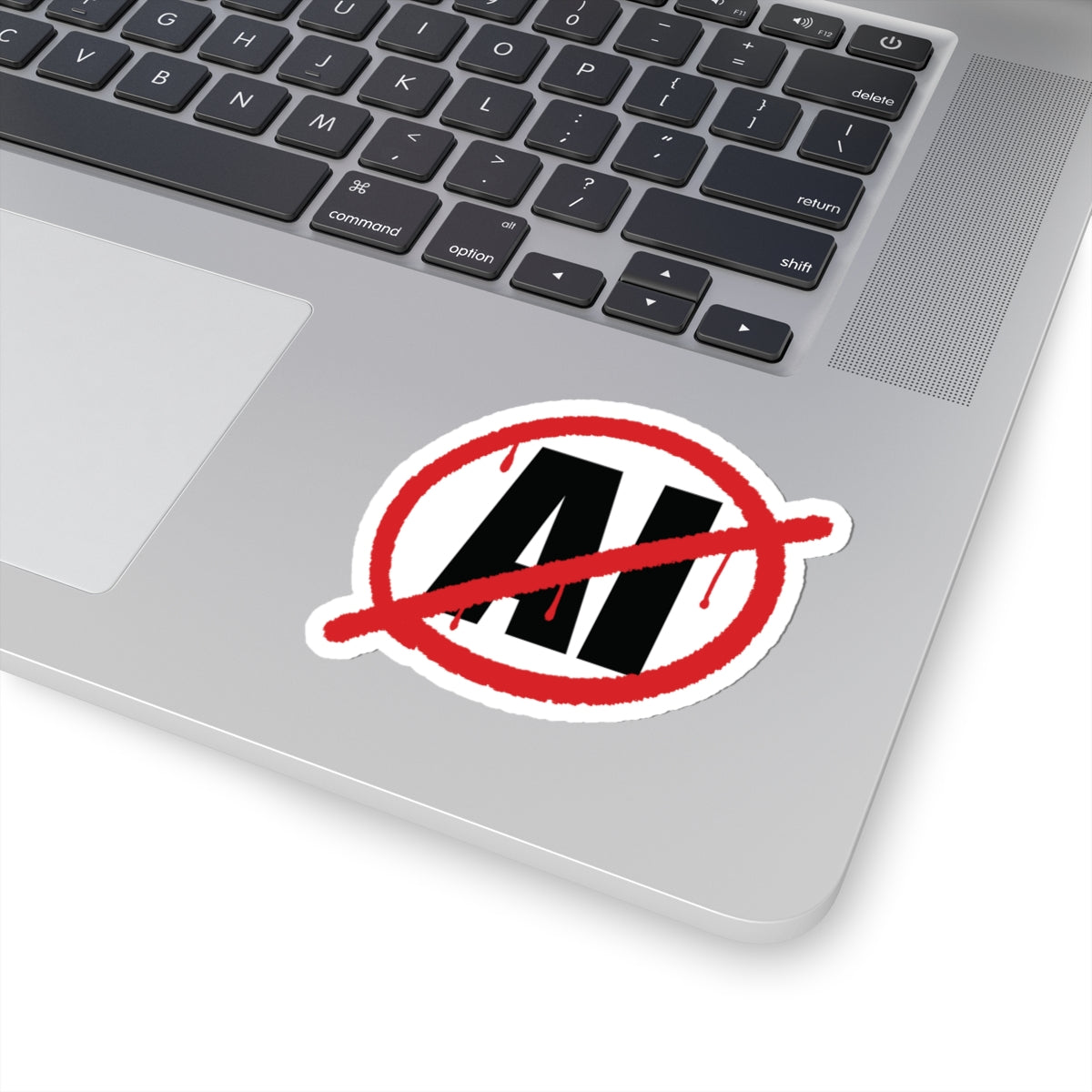 Anti-AI Kiss-Cut Sticker — No AI Symbol with Red Slash (Laptop Decal)